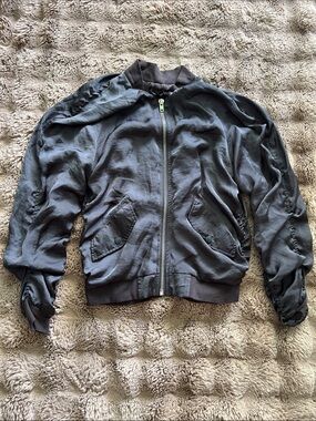 Olivaceous Slate Gray Bomber Jacket with Zip